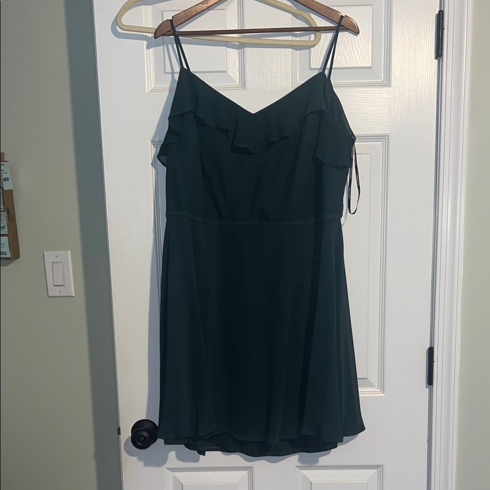 Bill Levkoff Dark Green Ruffle Mini Dress